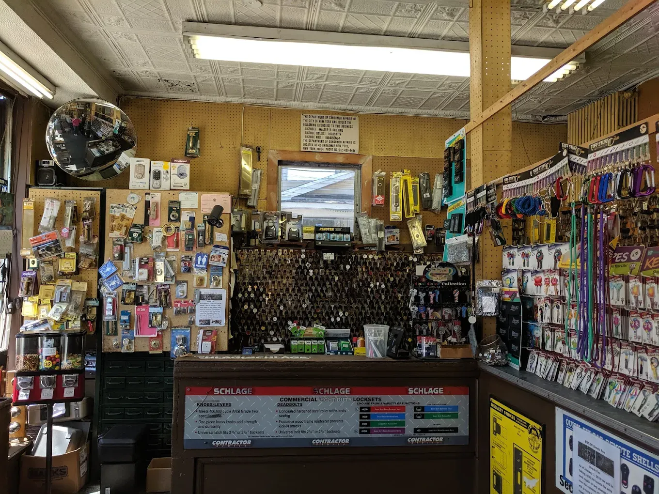 Inside the Minkel locksmith shop with vintage key counter
